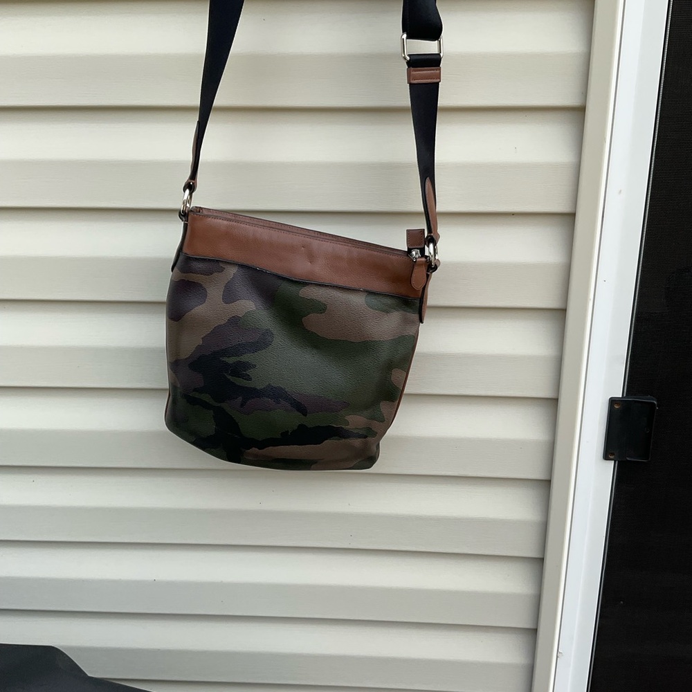 Coach Green and Brown Camo Crossbody Bag Structured Design